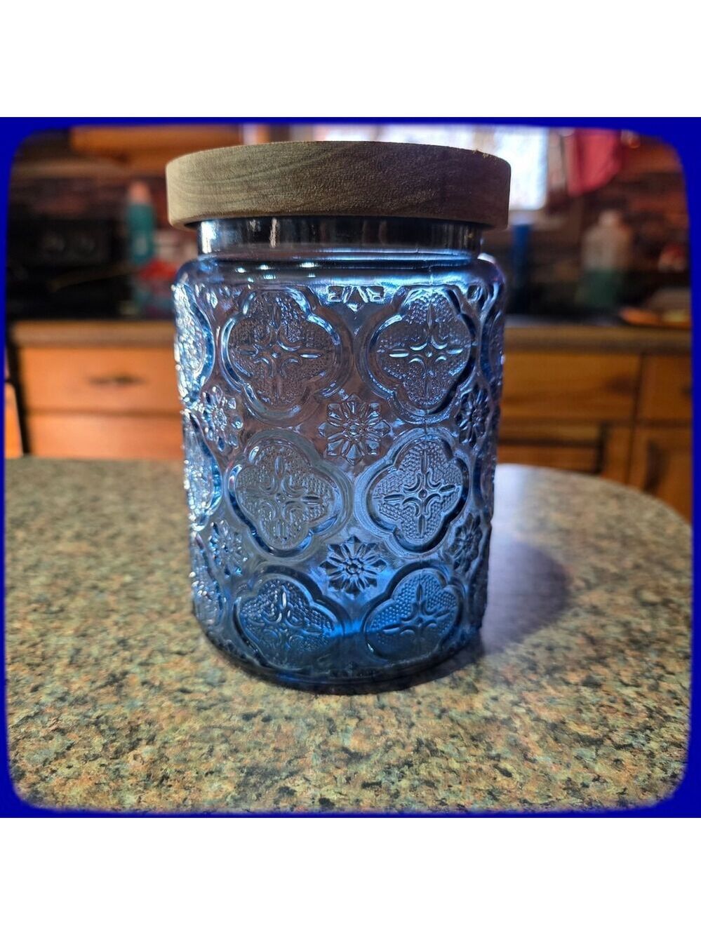 NIB Textured Colored Glass Jar Airtight Wooden Lid, 24 Fl Oz Container 1 Piece - Picture 7 of 15